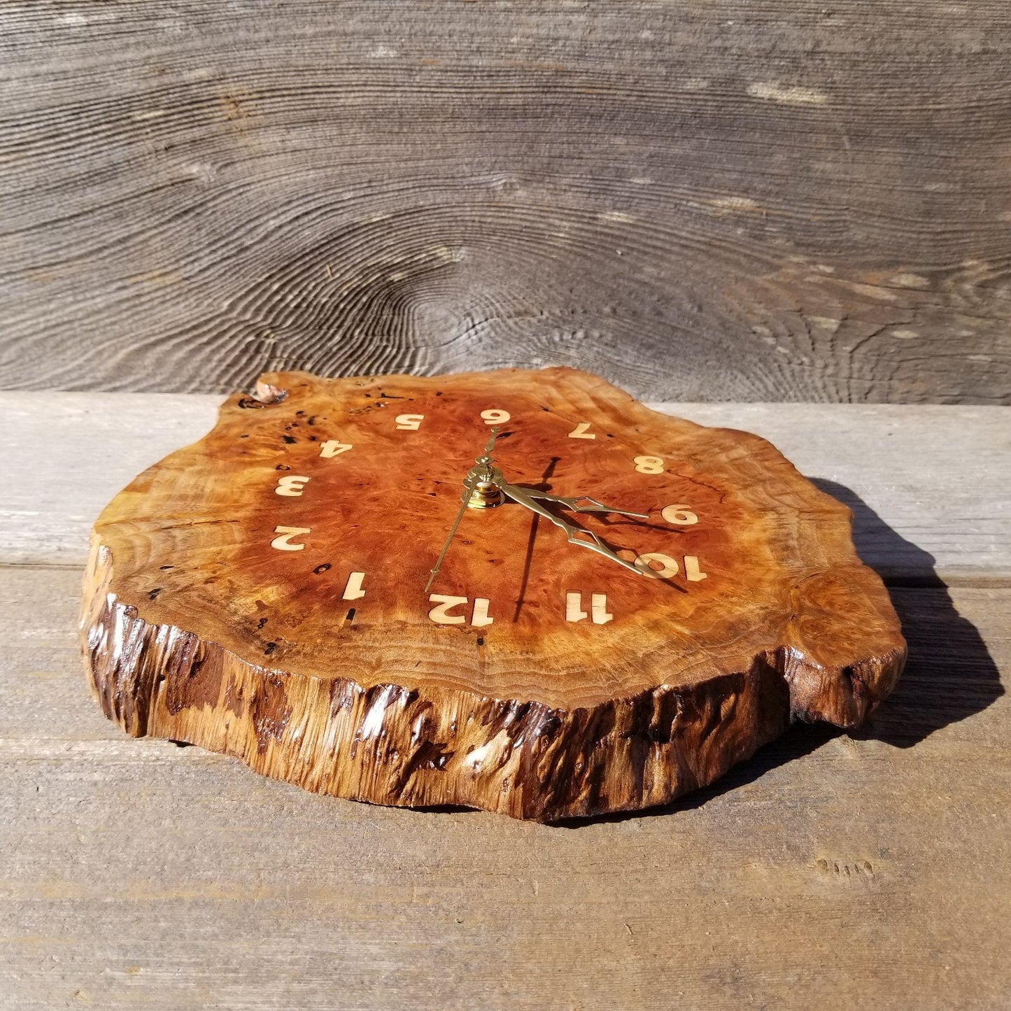 Wood Wall Clock Redwood Clock Handmade Wall Hanging Rustic Wedding Gift Burl Live Edge #556 Anniversary Small