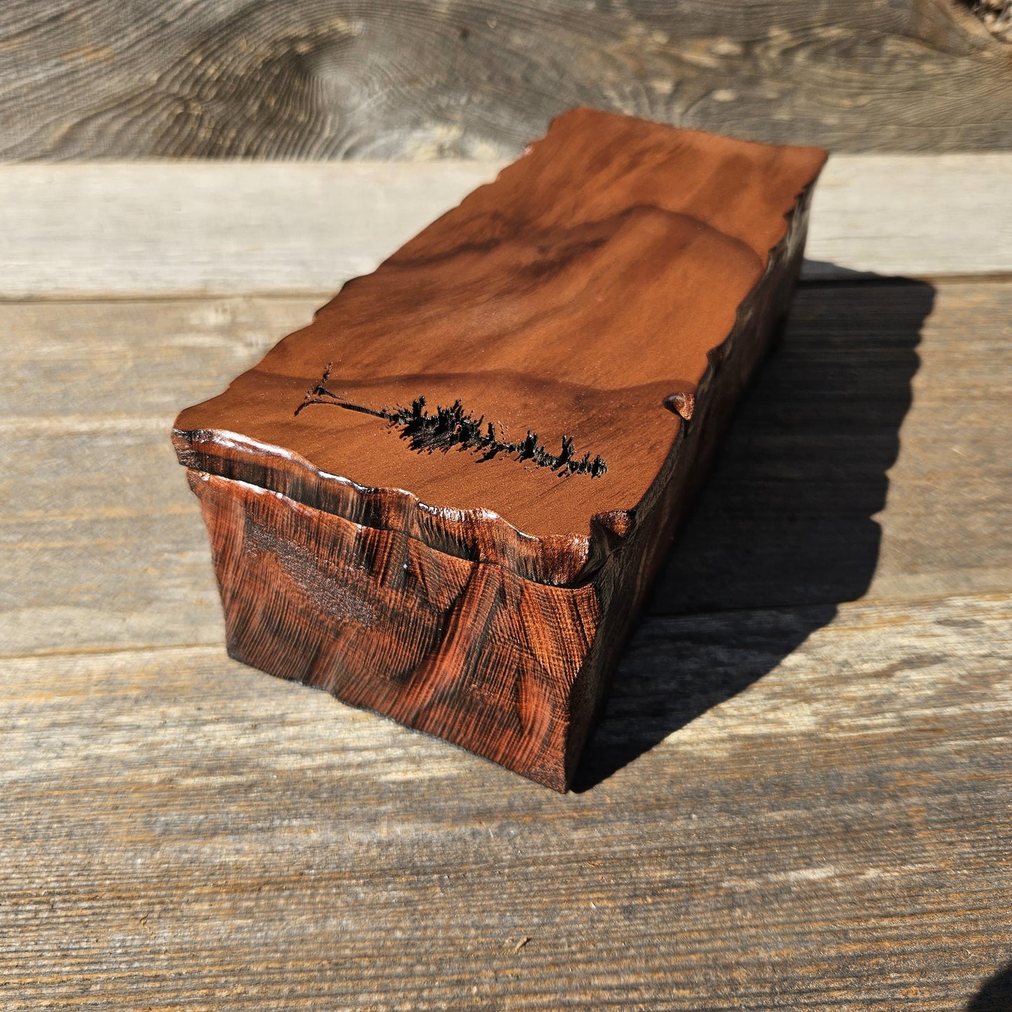 Handmade Wood Box with Redwood Tree Engraved Rustic Handmade #612 California Redwood Jewelry Box Storage Box