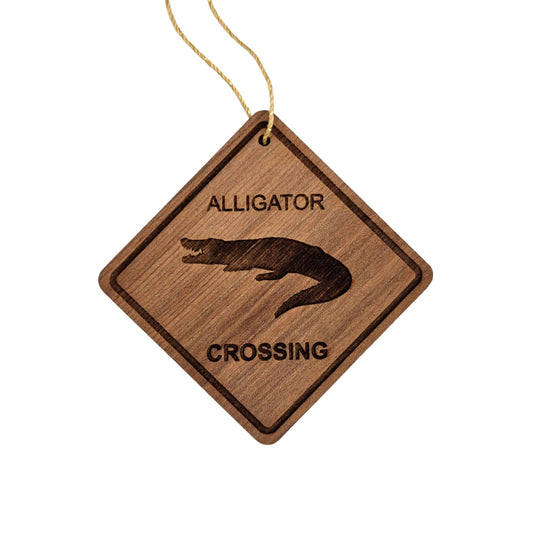 Alligator Crossing Ornament - Alligator Ornament - Wood Ornament Handmade in USA - Alligator Souvenir Gift - Christmas Home Decor