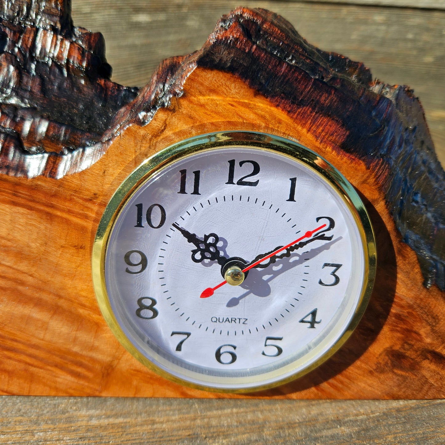 Wood Clock Desk, Office, Mantel Redwood Burl Birthday Gift, Engagement Gift, Handmade Gift for Men, Gift For Her #648