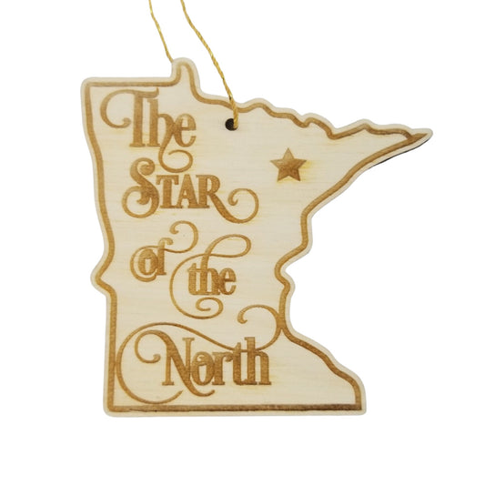 Minnesota Wood Ornament -  MN State Shape with State Motto - Handmade Wood Ornament Made in USA Christmas Decor