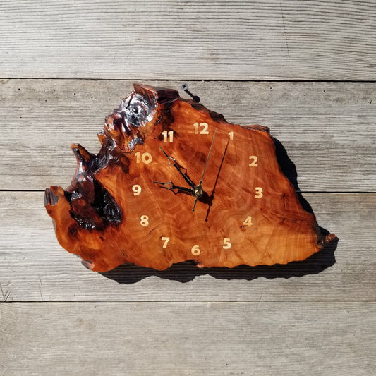 Wood Clock Wall Hanging Redwood Handmade Burl #555 Housewarming Gift Realtor Gift Redwood Burl Wall Clock Small