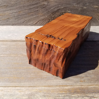 Handmade Wood Box with Redwood Tree Engraved Rustic Handmade Curly Wood #588 California Redwood Jewelry Box Storage Box