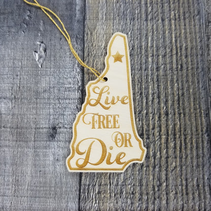 New Hampshire Wood Ornament -  NH State Shape with State Motto - Handmade Wood Ornament Made in USA Christmas Decor