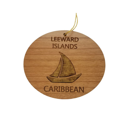 Leeward Islands Caribbean Ornament - Handmade Wood Ornament - Souvenir Sailing Sailboat - Christmas Ornament 3 Inch