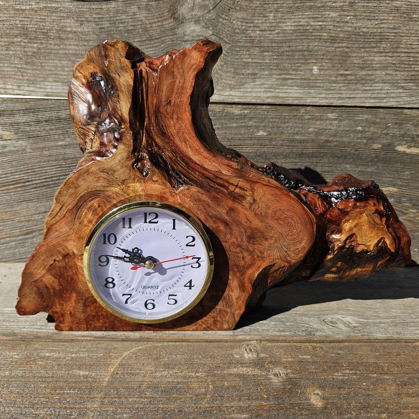 Redwood Burl Wood Clock Mantle Desk 2 Tone Office Gifts for Men Sitting Wood Table Shelf #652