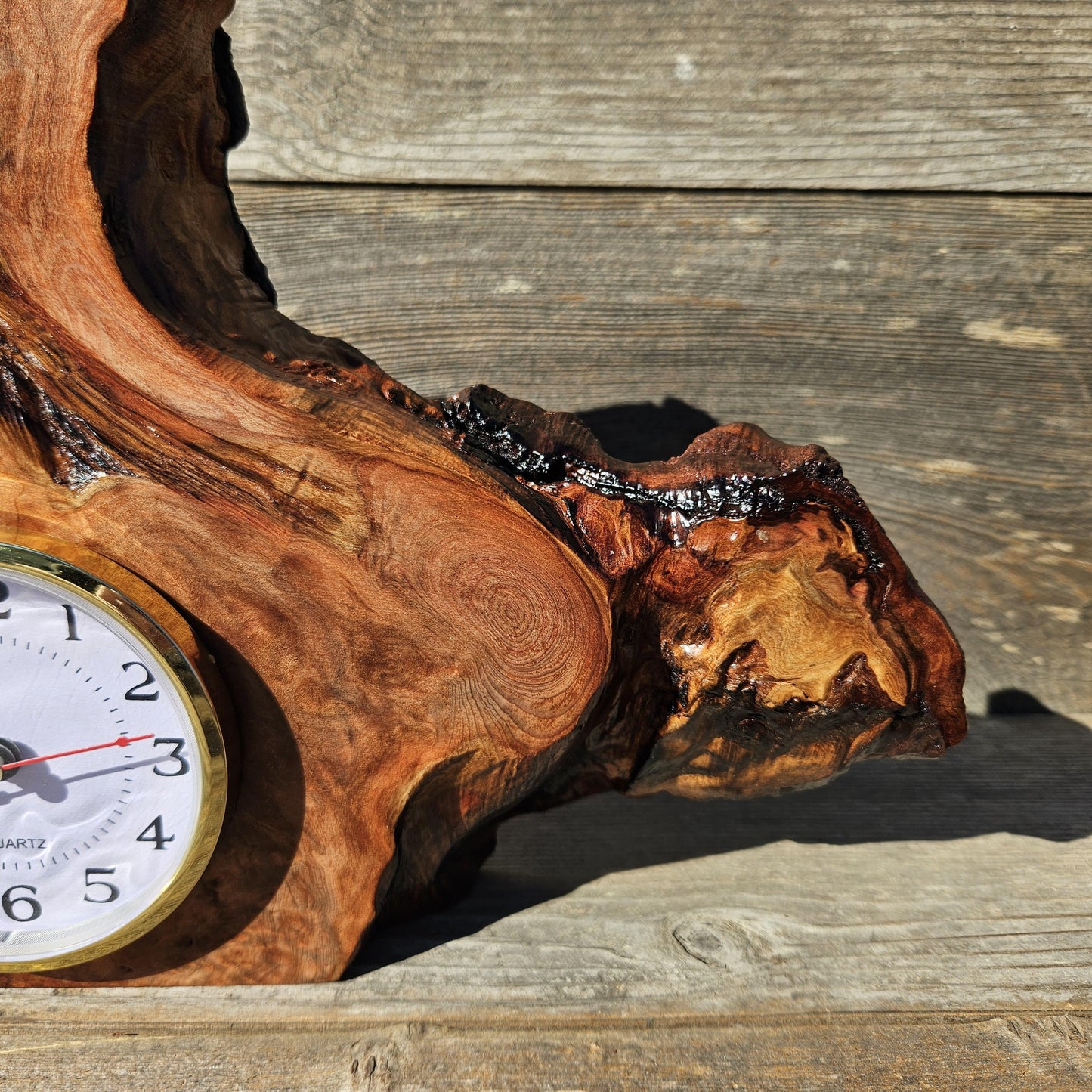 Redwood Burl Wood Clock Mantle Desk 2 Tone Office Gifts for Men Sitting Wood Table Shelf #652