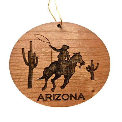 Arizona Ornament - Cowboy Cactus Cacti Handmade Wood Ornament - AZ Souvenir - Christmas Travel Gift Arizona