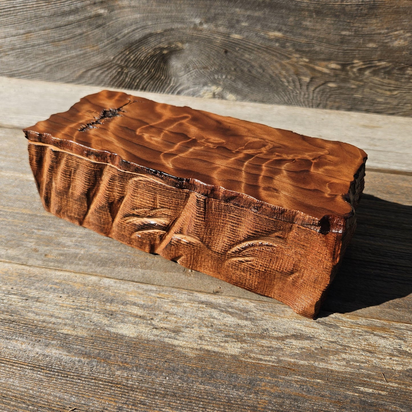 Handmade Wood Box with Redwood Tree Engraved Rustic Handmade #611 California Redwood Jewelry Box Storage Box