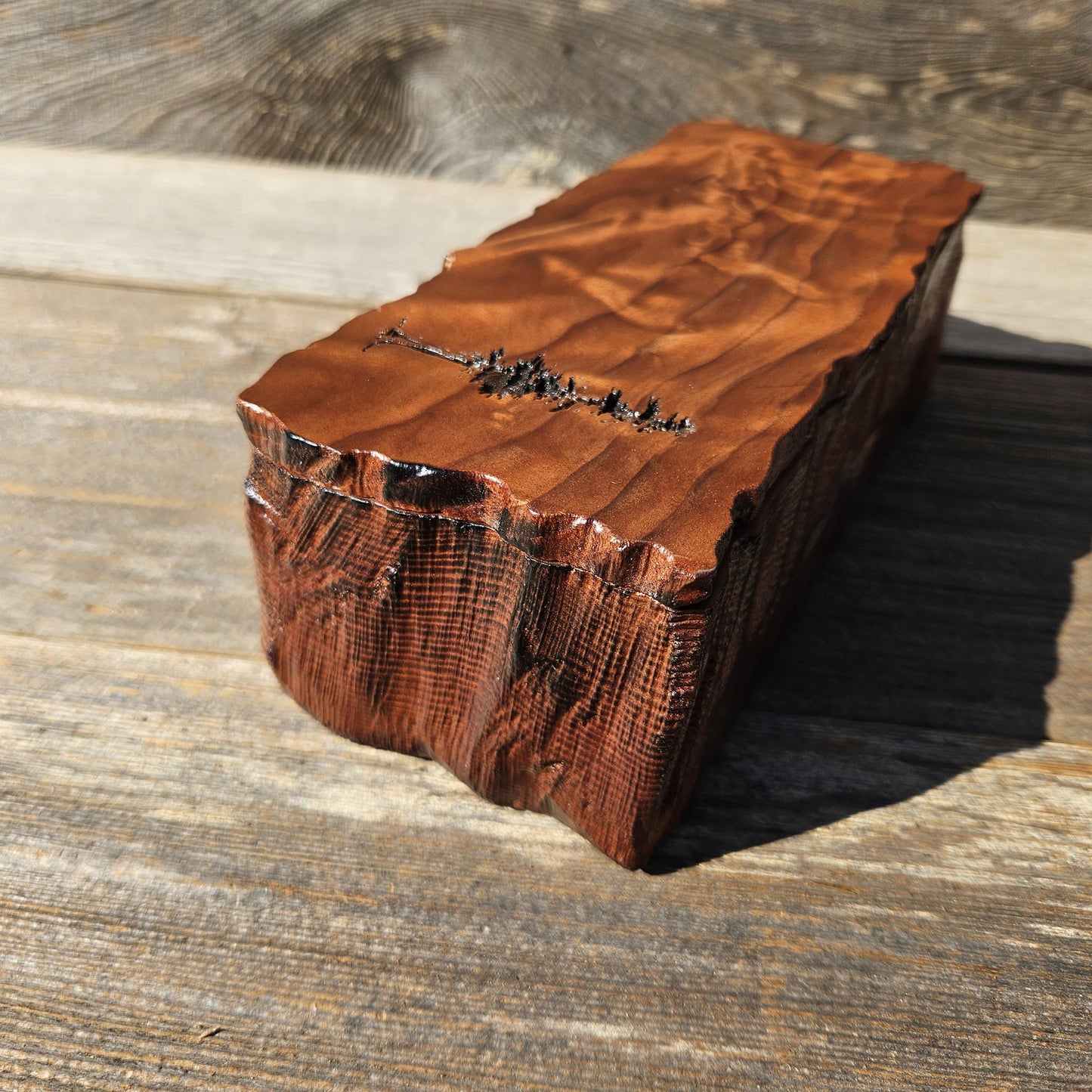 Handmade Wood Box with Redwood Tree Engraved Rustic Handmade #611 California Redwood Jewelry Box Storage Box