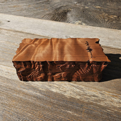 Handmade Wood Box with Redwood Tree Engraved Rustic Curly Wood #616
