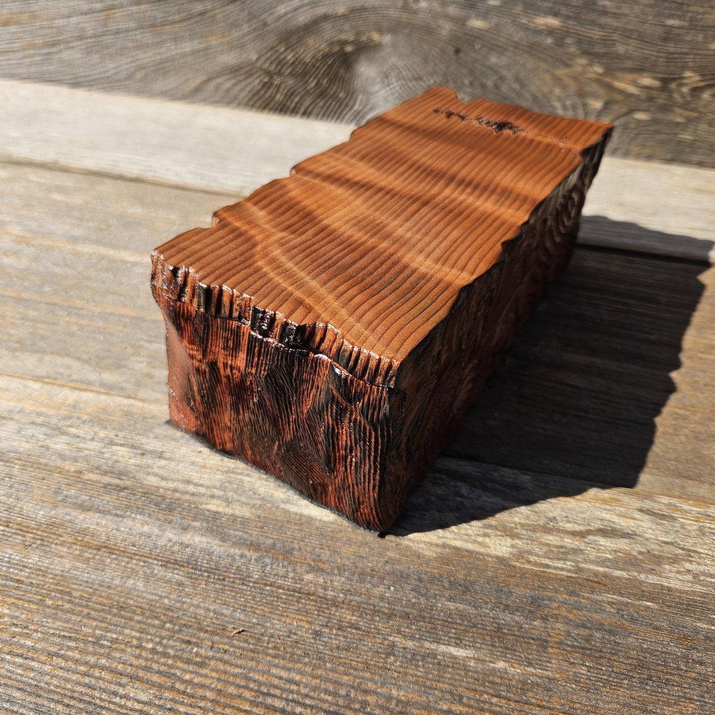 Handmade Wood Box with Redwood Tree Engraved Rustic Curly Wood #616