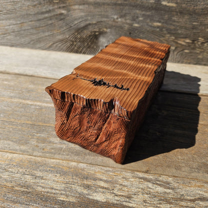 Handmade Wood Box with Redwood Tree Engraved Rustic Curly Wood #616