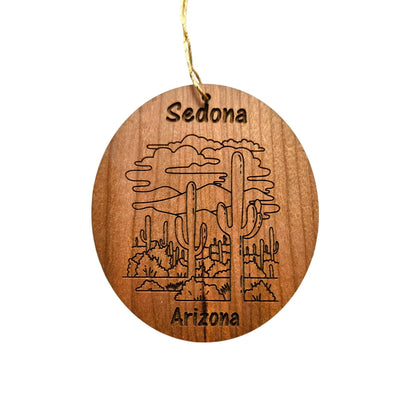 Sedona Arizona Ornament - Cactus Cacti Clouds Handmade Wood Ornament - AZ Souvenir - Christmas Travel Gift Arizona