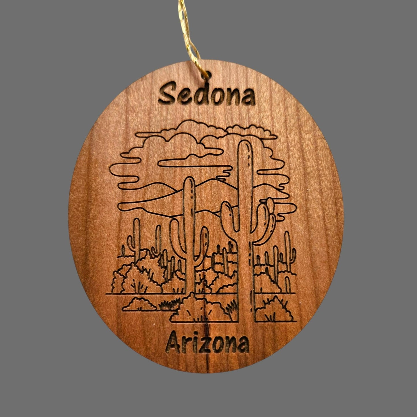 Sedona Arizona Ornament - Cactus Cacti Clouds Handmade Wood Ornament - AZ Souvenir - Christmas Travel Gift Arizona