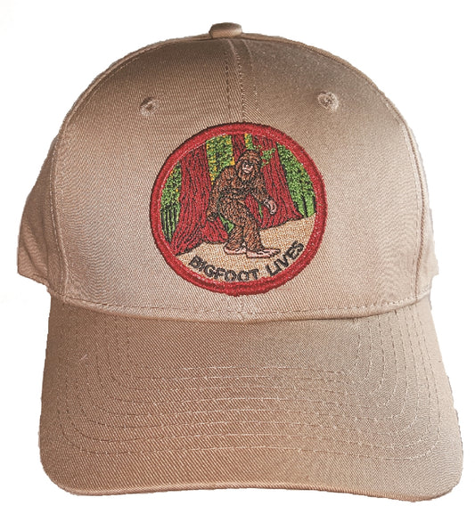 BIGFOOT LIVES khaki cotton cap. Sasquatch