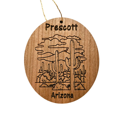 Prescott Arizona Ornament - Cactus Cacti Clouds Handmade Wood Ornament - AZ Souvenir - Christmas Travel Gift Arizona