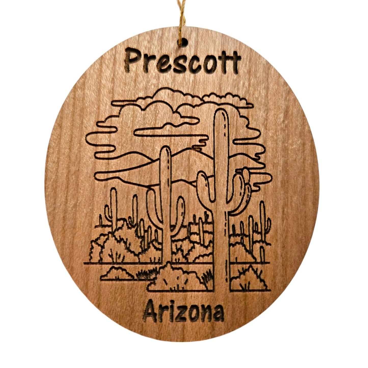 Prescott Arizona Ornament - Cactus Cacti Clouds Handmade Wood Ornament - AZ Souvenir - Christmas Travel Gift Arizona