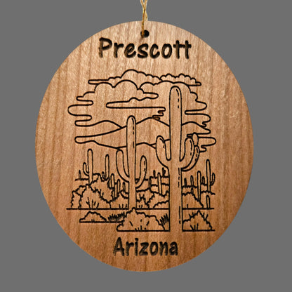 Prescott Arizona Ornament - Cactus Cacti Clouds Handmade Wood Ornament - AZ Souvenir - Christmas Travel Gift Arizona