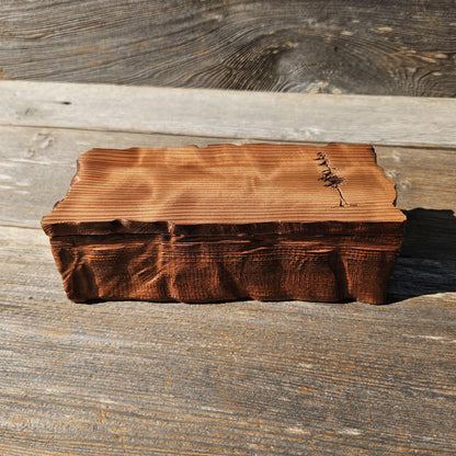Handmade Wood Box with Redwood Tree Engraved Rustic Handmade Curly Wood #606 California Redwood Jewelry Box Storage Box