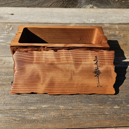 Handmade Wood Box with Redwood Tree Engraved Rustic Handmade Curly Wood #606 California Redwood Jewelry Box Storage Box