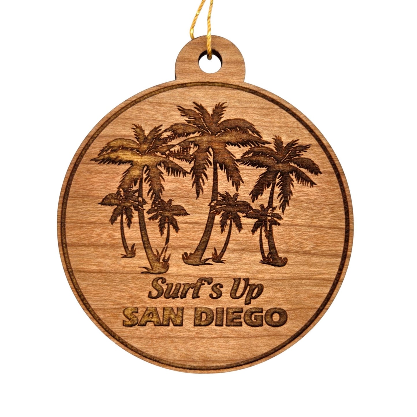 San Diego Surfs Up Palm Trees Christmas Ornament Made in USA San Diego Souvenir CA