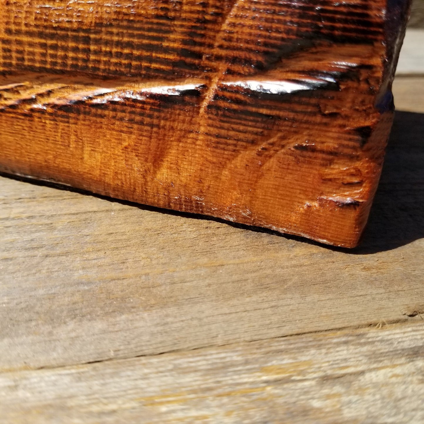 Handmade Wood Box with Redwood Tree Engraved Rustic Handmade Curly Wood #494 California Redwood Jewelry Box Storage Box