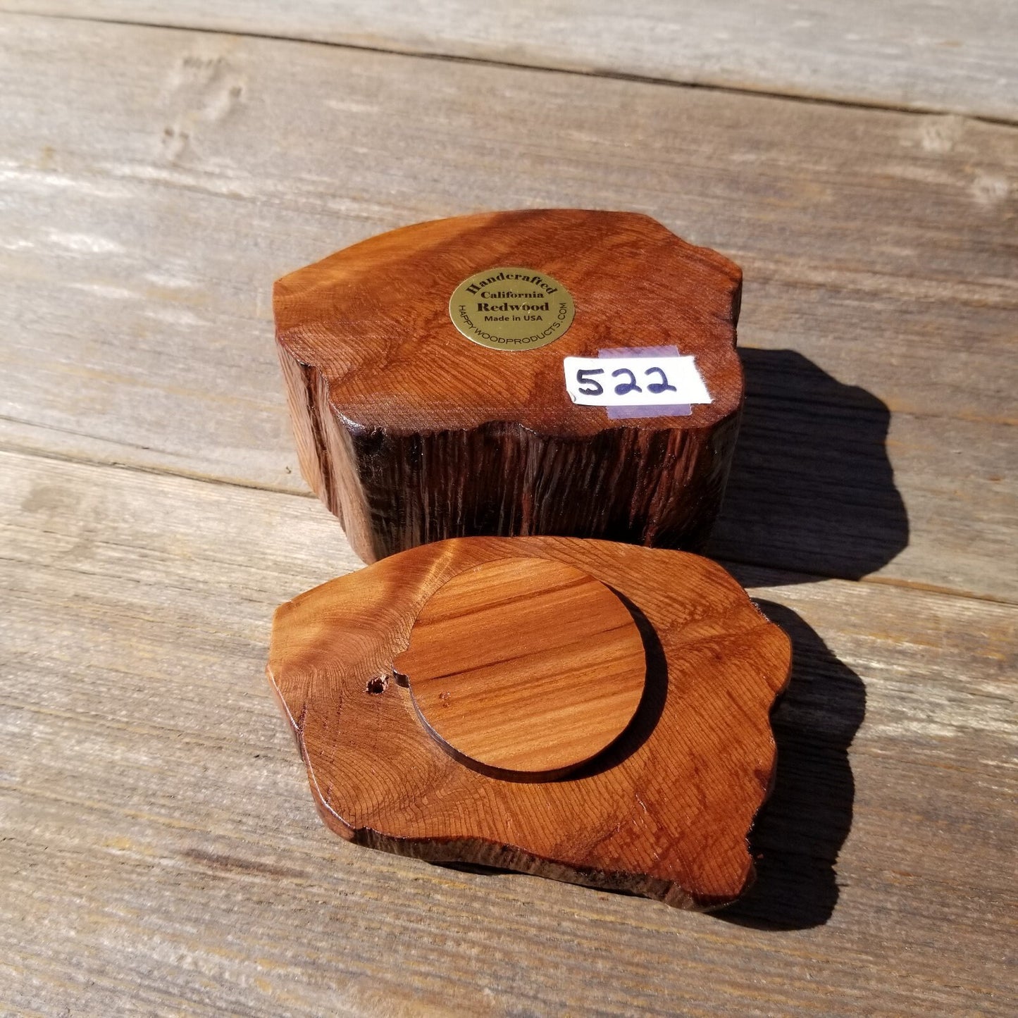 Wood Ring Box Redwood Rustic Handmade California Storage Live Edge Mini #522 Birthday Gift Christmas Gift Mother's Day Gift