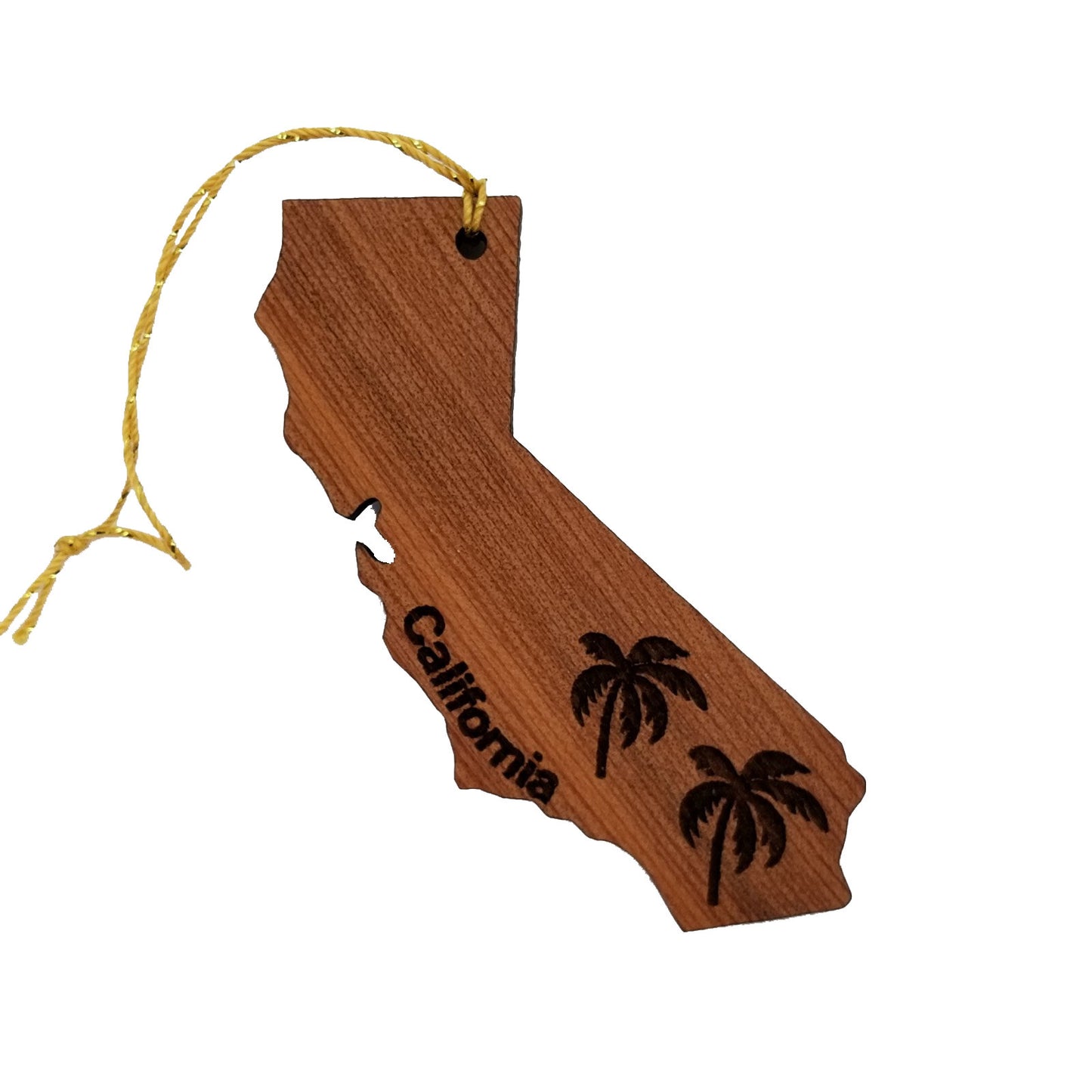 California State Shape Christmas Ornament Palm Trees Laser Cut Handmade Wood Ornament Made in USA