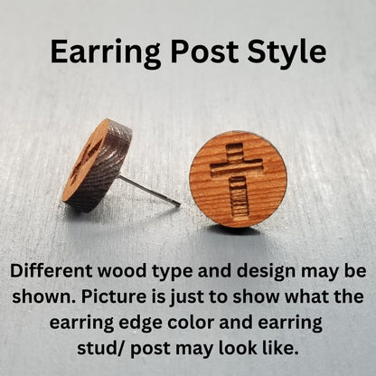 Abstract Tribal Type Pattern Earrings - Cherry Wood Earrings - Stud Earrings - Post Earrings