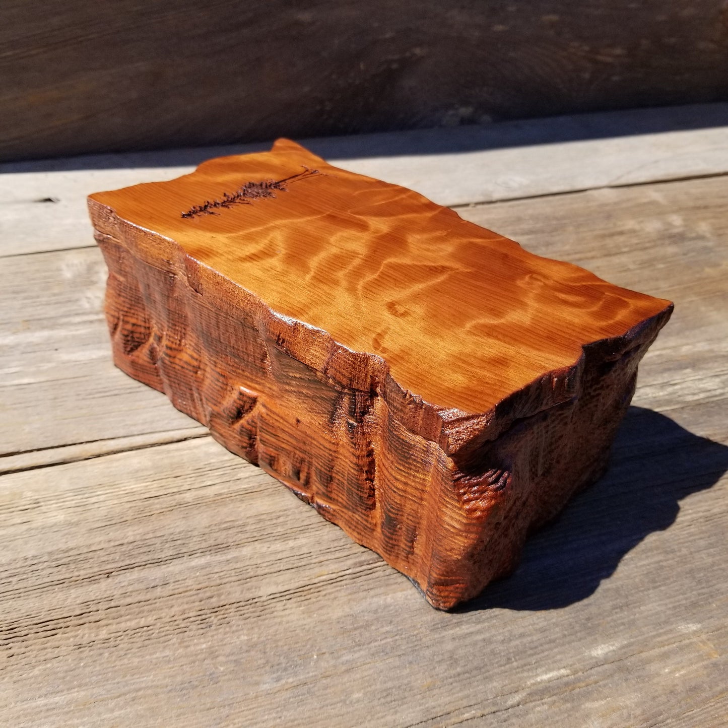 Wood Jewelry Box Redwood Tree Engraved Rustic Handmade Curly Wood #398 Mens Valet Christmas Gift 5th Anniversary