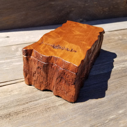 Wood Jewelry Box Redwood Tree Engraved Rustic Handmade Curly Wood #398 Mens Valet Christmas Gift 5th Anniversary