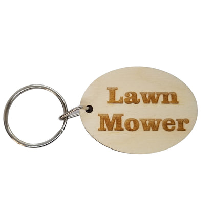 Lawn Mower Wood Keychain Key Ring Keychain Gift - Key Chain Key Tag Key Ring Key Fob - Lawn Mower Text Key Marker