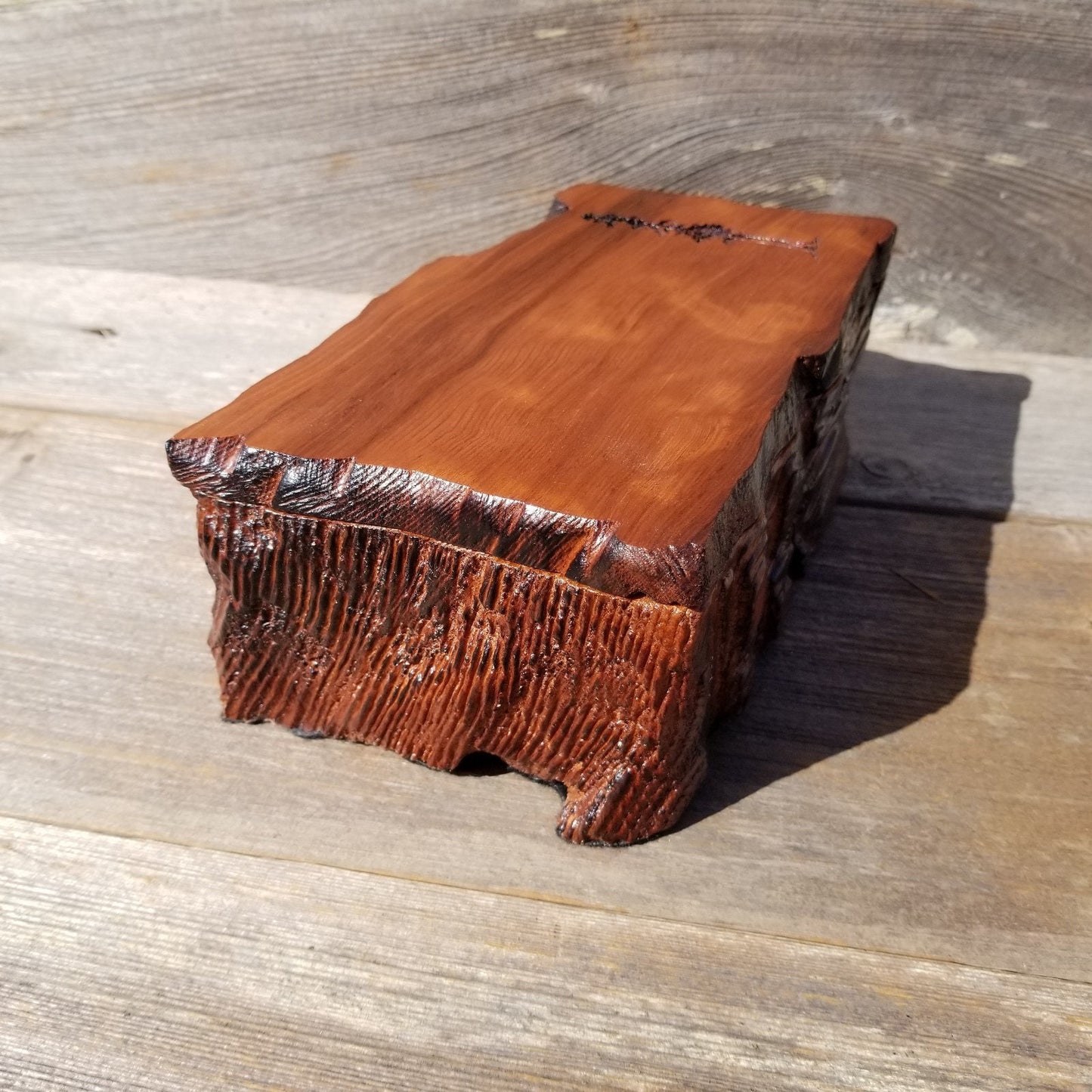 Handmade Wood Box with Redwood Tree Engraved Rustic Handmade Curly Wood #444 California Redwood Jewelry Box Storage Box