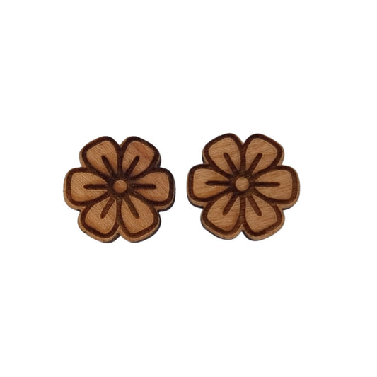 Flower Earrings - Cherry Wood Earrings - Stud Earrings - Post Earrings - Floral Flowers