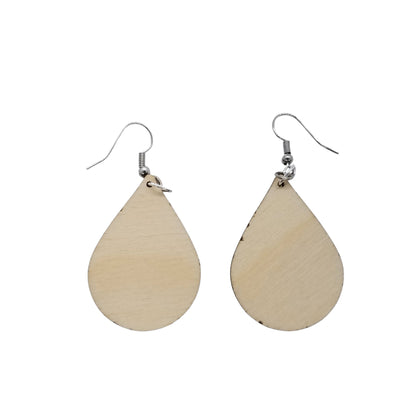 Wood Earrings - Plaid and Dots Pattern Engraved Teardrop Wood Earrings - Dangle Earrings - Gift