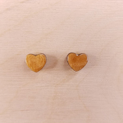 Heart Earrings - Wood Earrings - Myrtlewood Stud Earrings