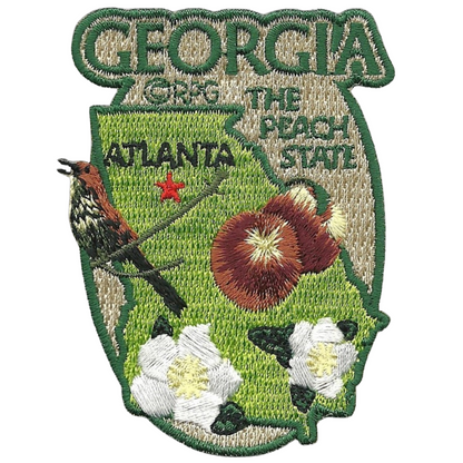 Georgia Patch – State Travel Patch GA Souvenir Embellishment or Applique 3" The Peach State Atlanta Capital Peaches Magnolias  State Bird