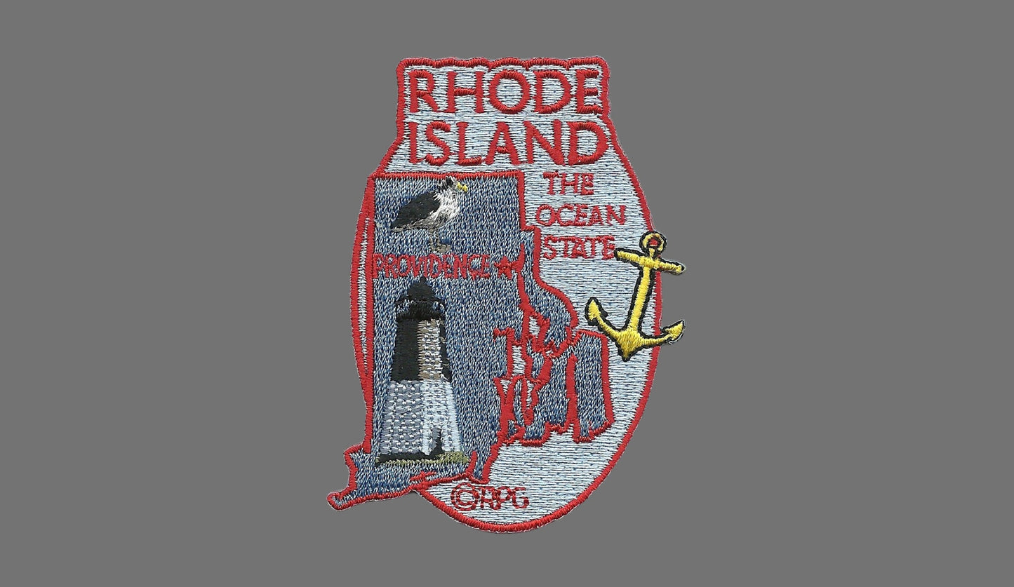 Rhode Island State Travel Patch RI Souvenir Iron On Embellishment or Applique 3" The Ocean State Lighthouse Anchor Seagull Providence