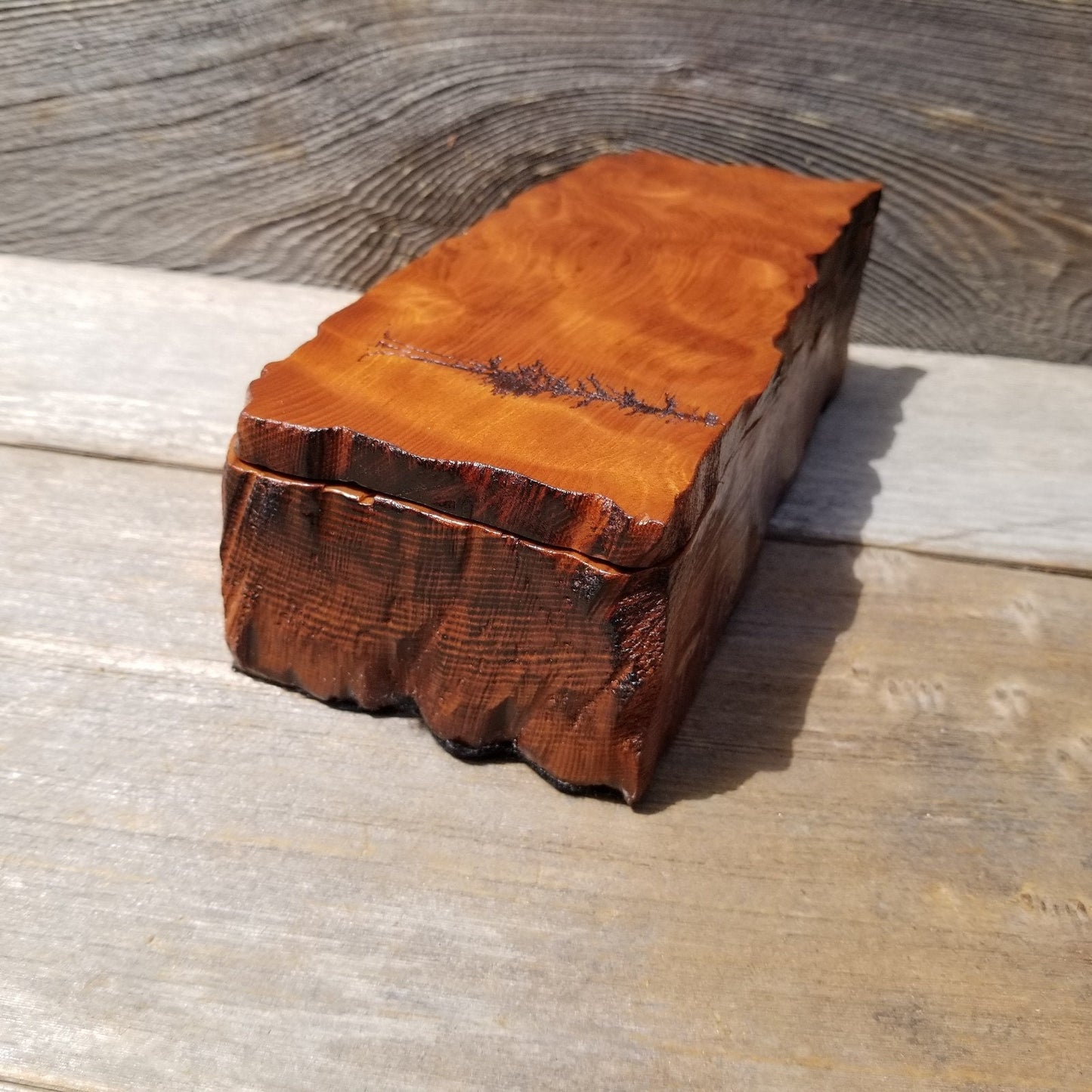 Wood Jewelry Box Redwood Tree Engraved Rustic Handmade Curly Wood #473 Mens Valet Christmas Gift 5th Anniversary