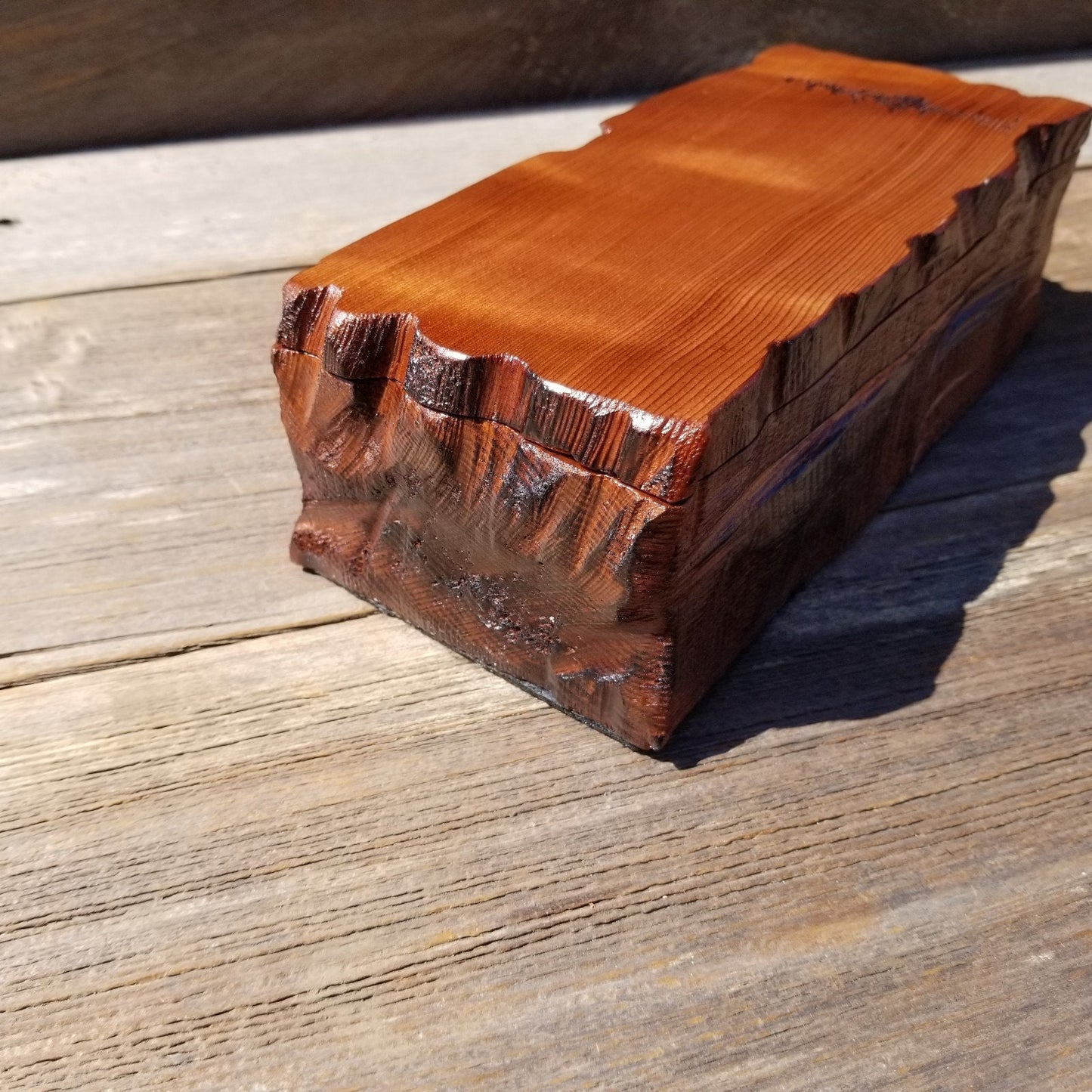 Handmade Wood Box with Redwood Tree Engraved Rustic Handmade Curly Wood #507 California Redwood Jewelry Box Storage Box