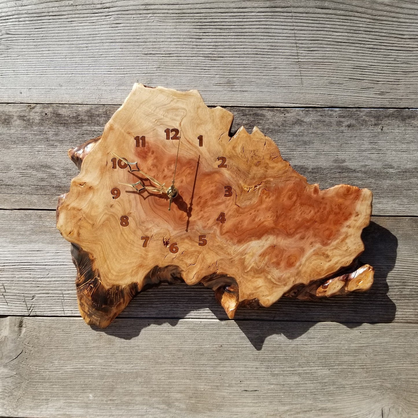 Wood Wall Clock Redwood Clock Handmade Wall Hanging Rustic Wedding Gift Burl Live Edge #428 Anniversary Small Mini