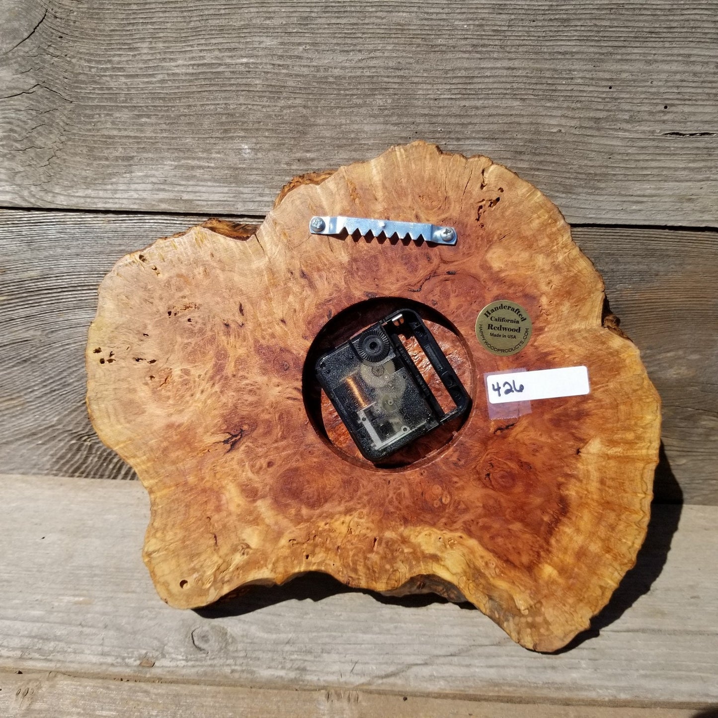 Wood Wall Clock Redwood Clock Handmade Wall Hanging Rustic Wedding Gift Burl Live Edge #426 Anniversary 2 Tone Mini