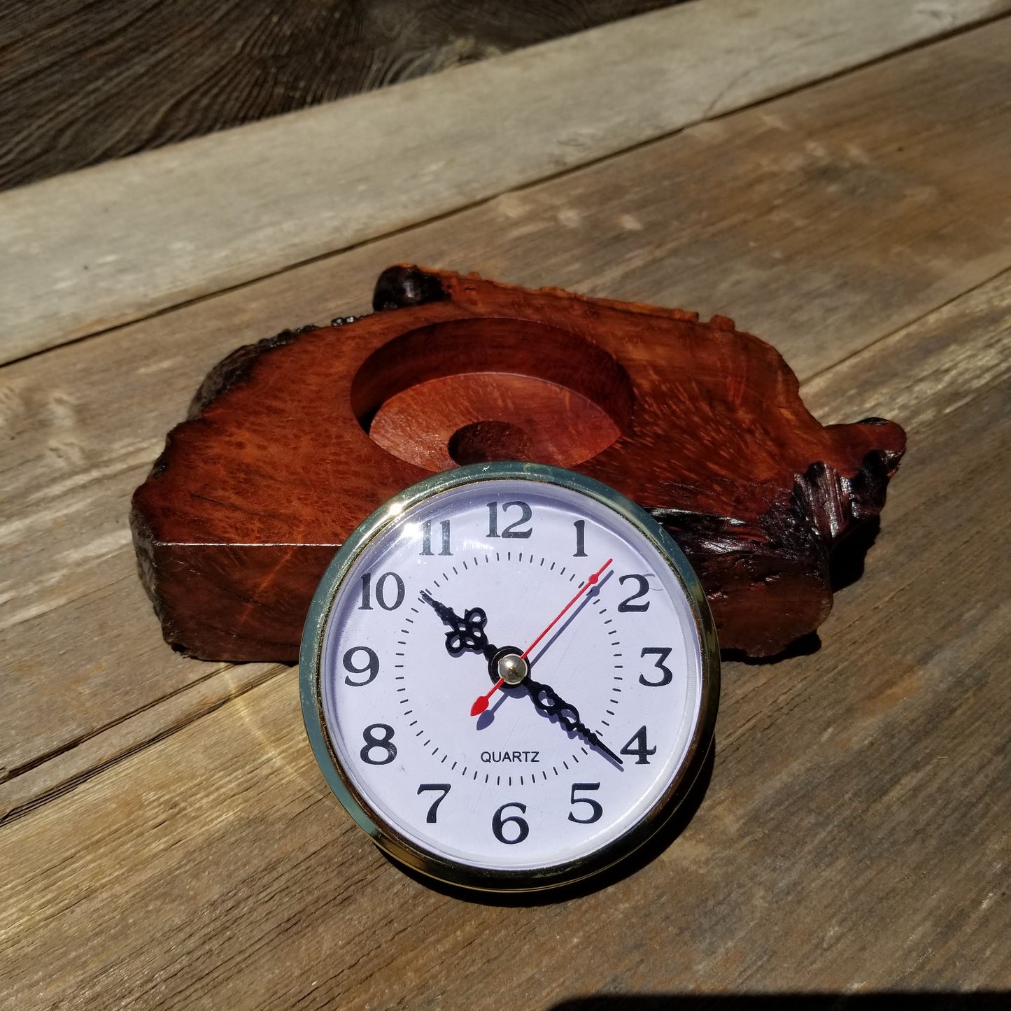 Redwood Burl Wood Clock Mantle Desk Office Gifts for Men Sitting Wood Birdseye Table Shelf #143