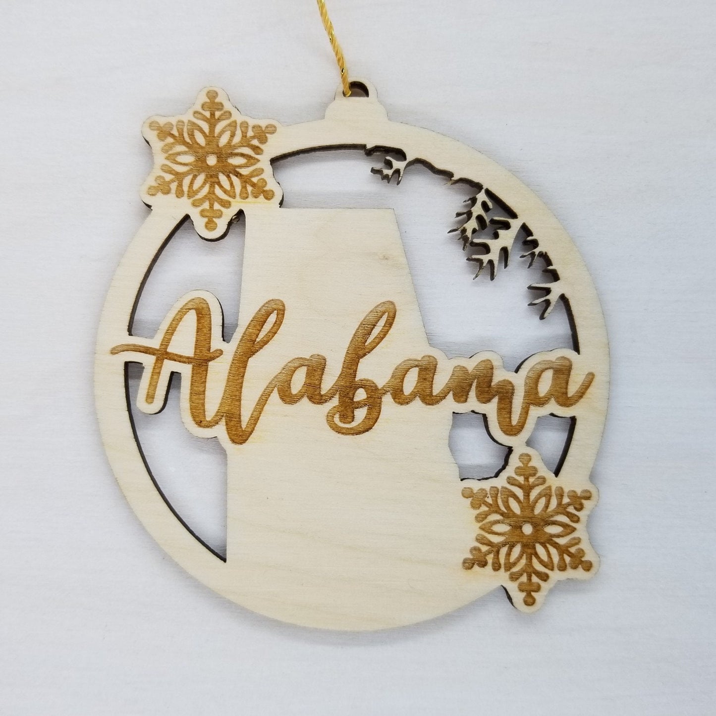 Wholesale Alabama Wood Ornament -  AL State Shape with Snowflakes Cutout - Wood Souvenir