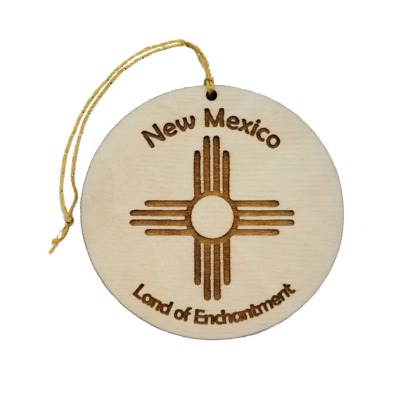 New Mexico Flag Wood Christmas Ornament Land of Enchantment Laser Cut Handmade Made in USA Travel Gift Souvenir Memento