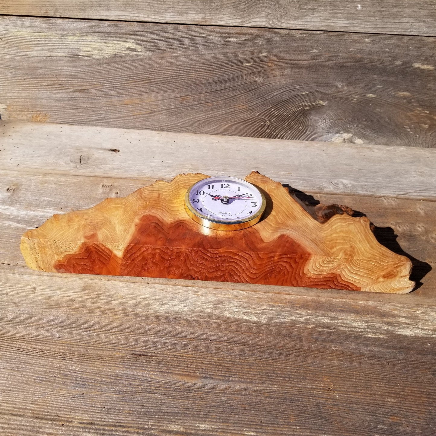 Redwood Wood Clock Redwood Burl Clock Table Shelf Mantle Desk Office #562 2 Tone Sitting Wood Red Wood 5th Anniversary