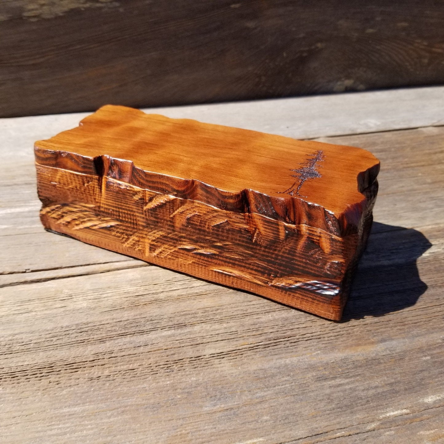 Wood Valet Box Curly Redwood Tree Engraved Rustic Handmade CA Storage #509 Handcrafted Christmas Gift Engagement Gift for Men Jewelry