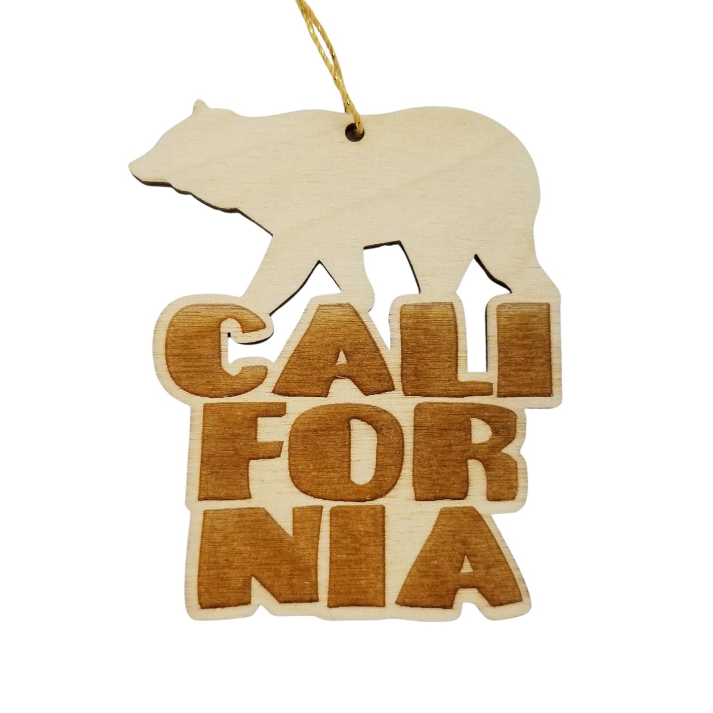 California Bear Christmas Ornament Bubble Spellout Letters Handmade Wood Ornament Made in USA Laser Cut Cutout Shape CA Souvenir