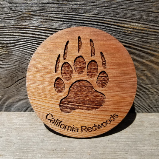 Bear Paw Wood Coasters - Set of 4 - California Redwood - Souvenir - Bear Track